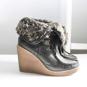 Target Mossimo Black Fur Fold Over Lace-Up Booties